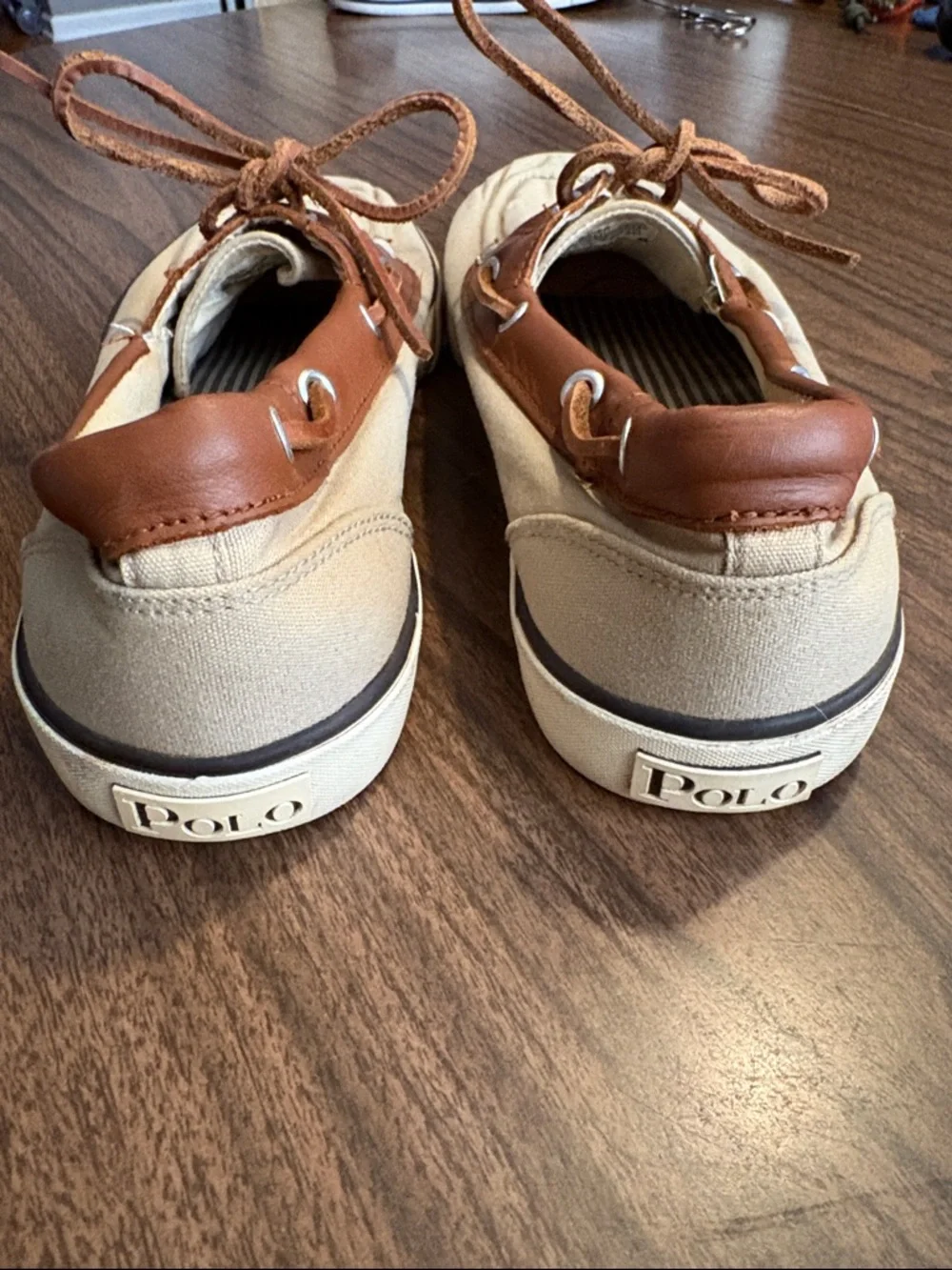 Ralph Lauren Polo 10.5 Rylander Canvas Leather Boat Shoes Tan Brown